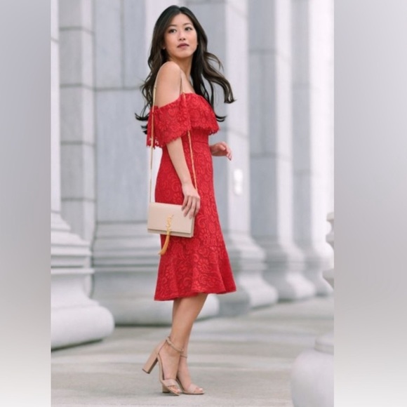 BCBGMaxAzria Dresses & Skirts - COPY - BCBGMAXAZRIA NWT red off the shoulder lace dress